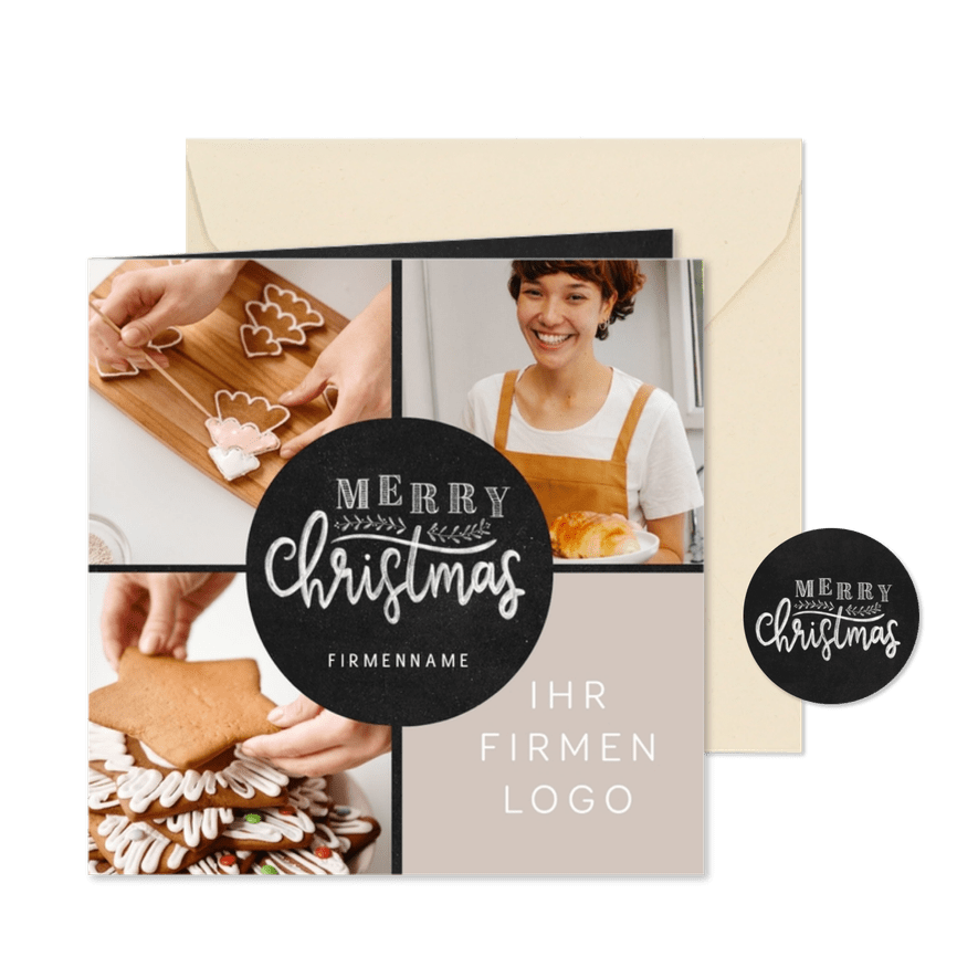 Firmen-Weihnachtskarte Fotocollage 'Merry Christmas' - Kartenvorschau