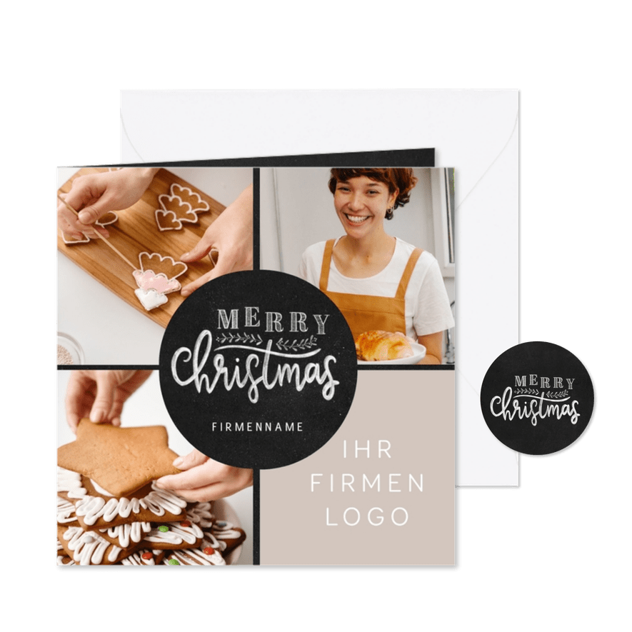 Firmen-Weihnachtskarte Fotocollage 'Merry Christmas' - Karteneindruck