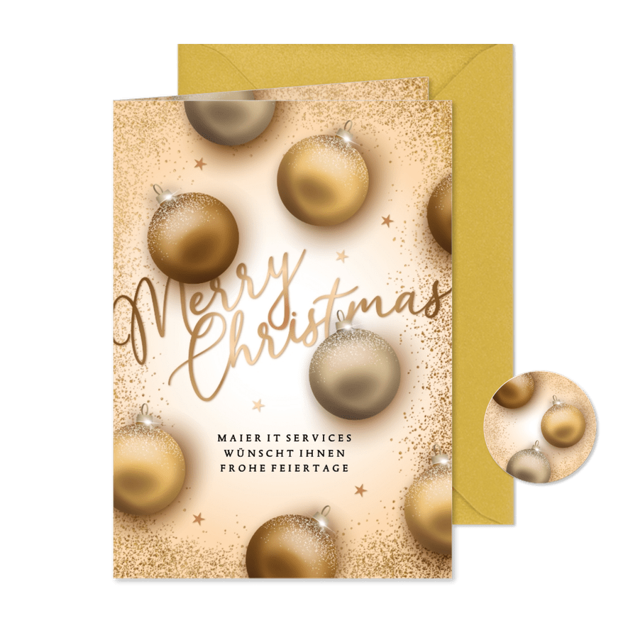 Firmen-Weihnachtskarte goldene Weihnachtskugeln - Karteneindruck
