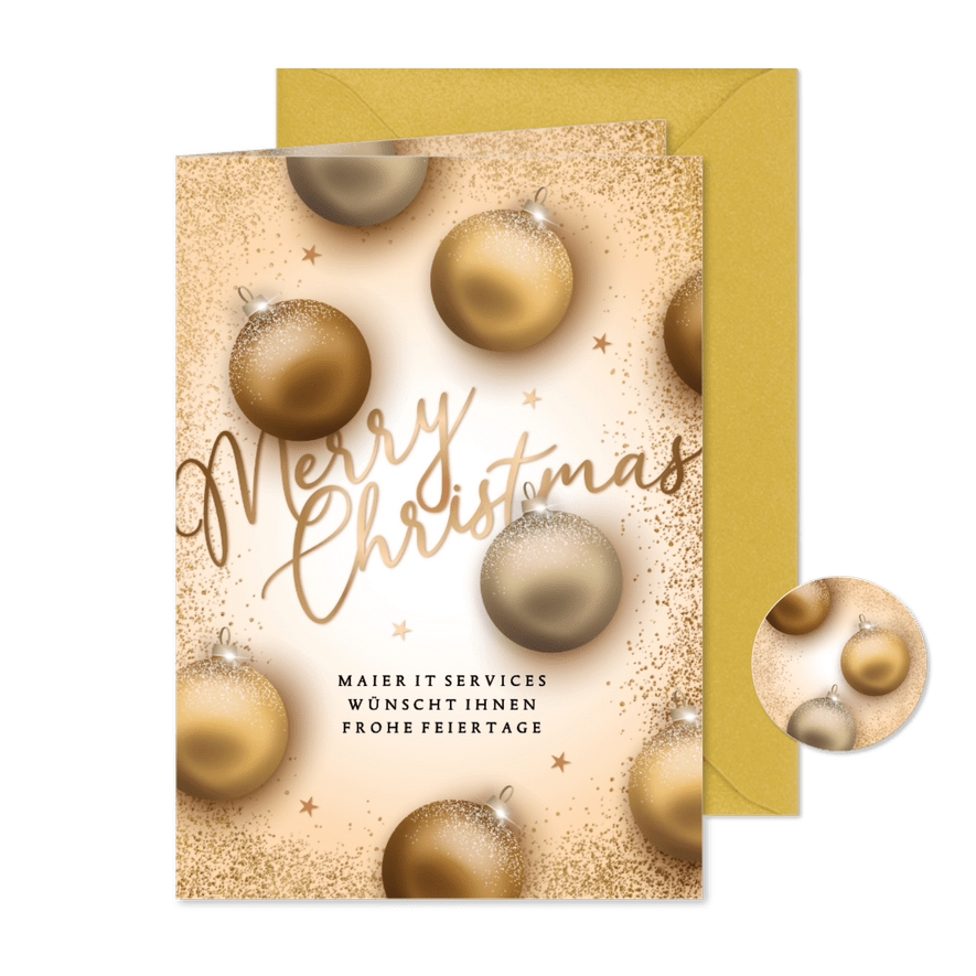 Firmen-Weihnachtskarte goldene Weihnachtskugeln - Karteneindruck
