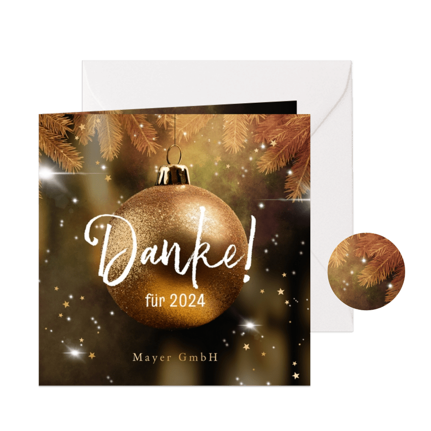 Firmen-Weihnachtskarte Goldkugel 'Danke' - Karteneindruck
