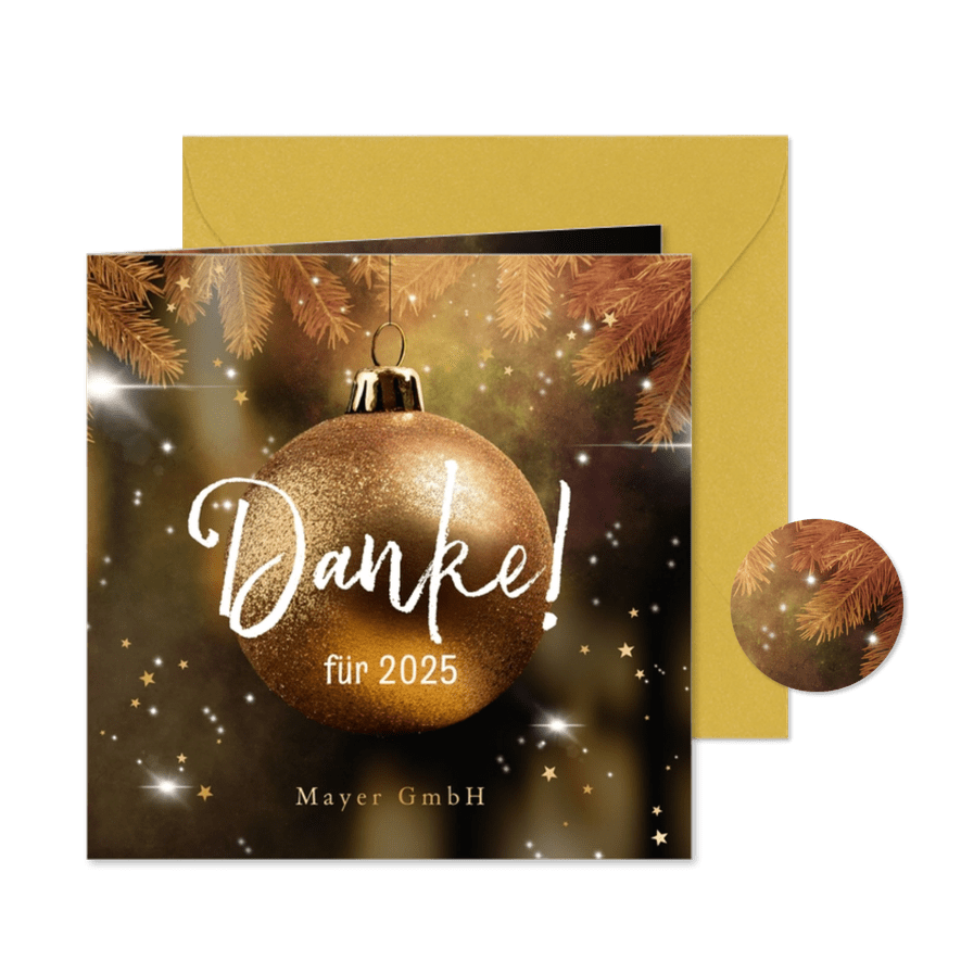 Firmen-Weihnachtskarte Goldkugel 'Danke' - Karteneindruck