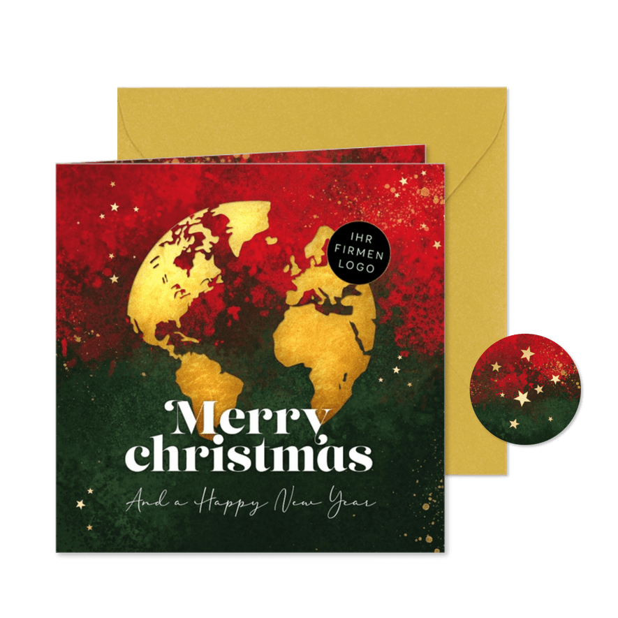 Firmen-Weihnachtskarte Logo Weltkugel 'Merry Christmas' - Kartenvorschau
