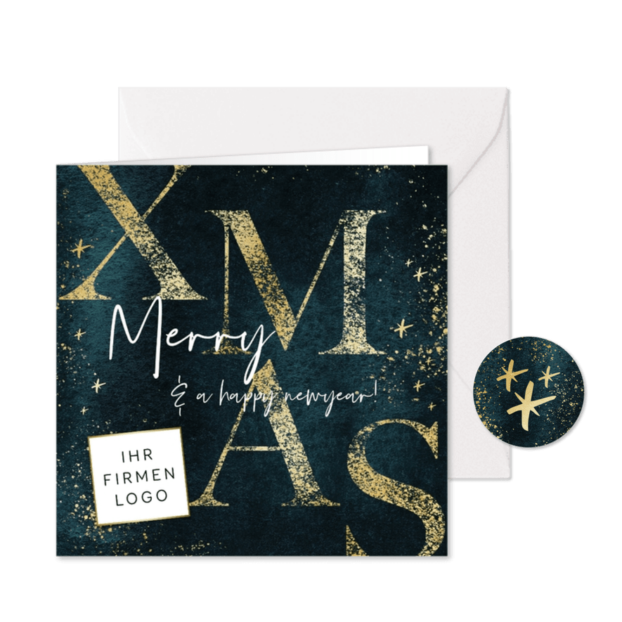 Firmen-Weihnachtskarte 'Merry Xmas' Goldoptik - Karteneindruck