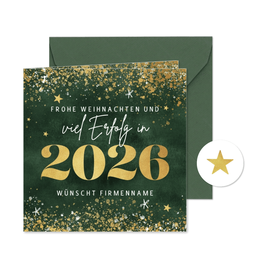 Firmen-Weihnachtskarte mit Jahreszahl in Goldlook - Karteneindruck
