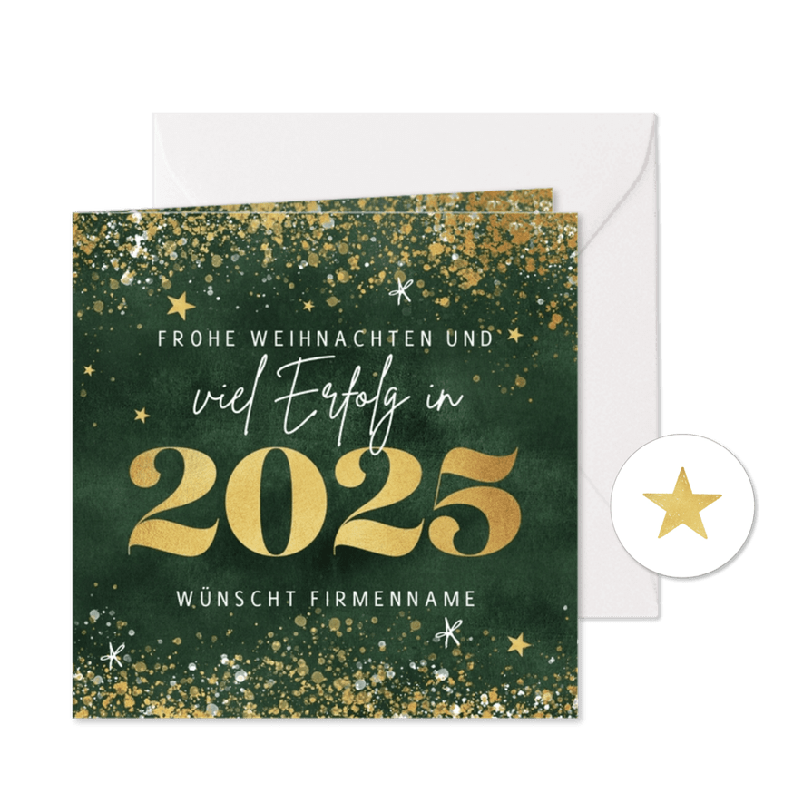 Firmen-Weihnachtskarte mit Jahreszahl in Goldlook - Karteneindruck