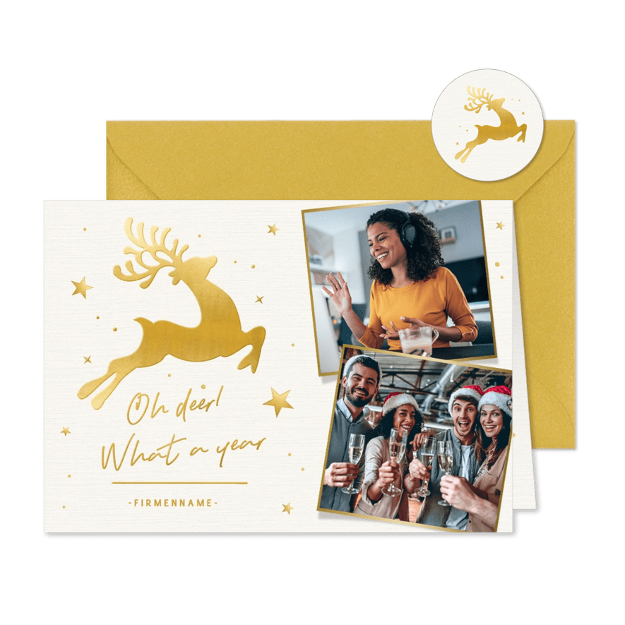 Firmen-Weihnachtskarte 'Oh deer, what a year' - Karteneindruck