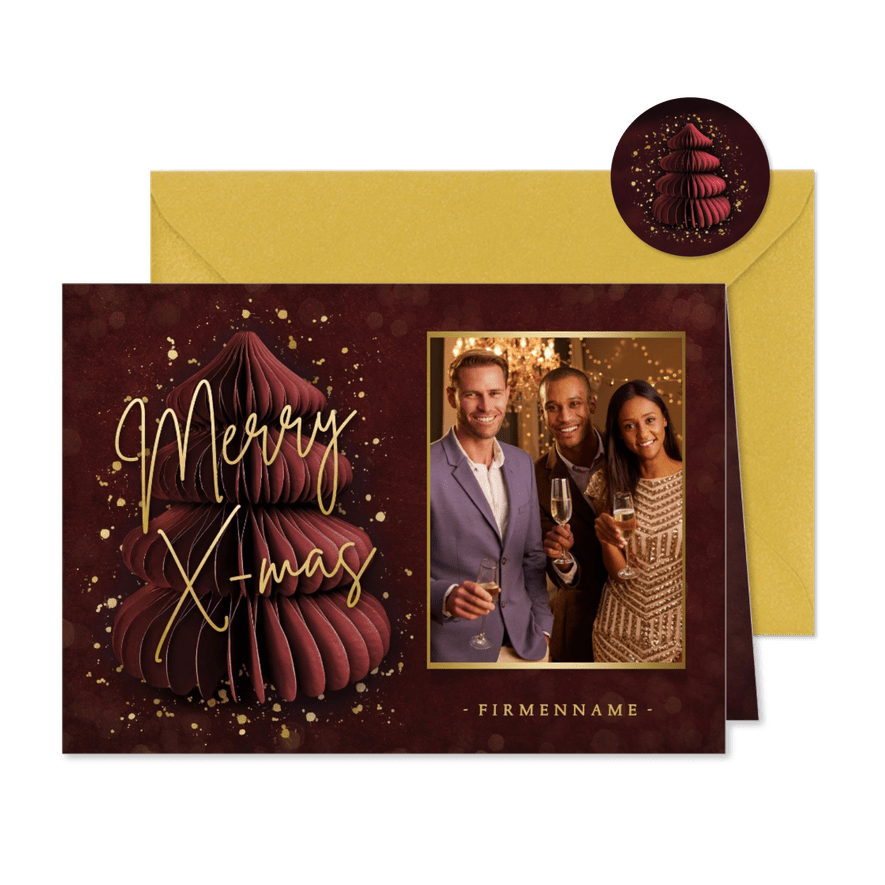 Firmen-Weihnachtskarte Papierbaum & Foto - Karteneindruck
