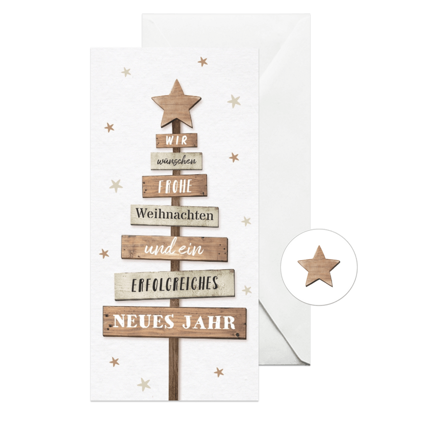 Firmen-Weihnachtskarte Weihnachtsbaum Holz - Karteneindruck
