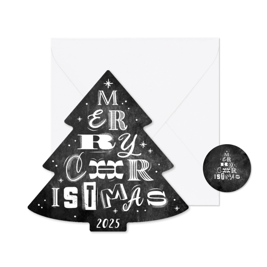 Firmen-Weihnachtskarte Weihnachtsbaum Lettering Kreidelook - Karteneindruck