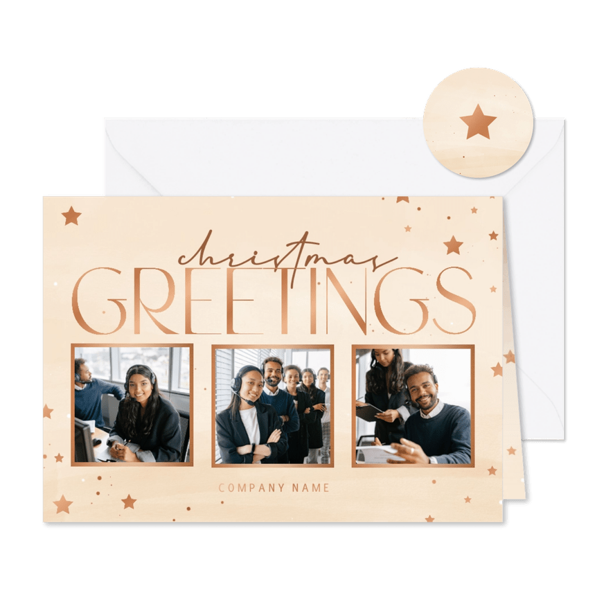 Firmenkarte 'Christmas Greetings' Fotocollage kupfer - Karteneindruck