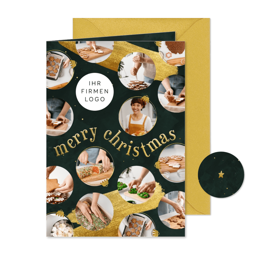 Firmenkarte Weihnachten Fotocollage in Weihnachtskugeln - Karteneindruck