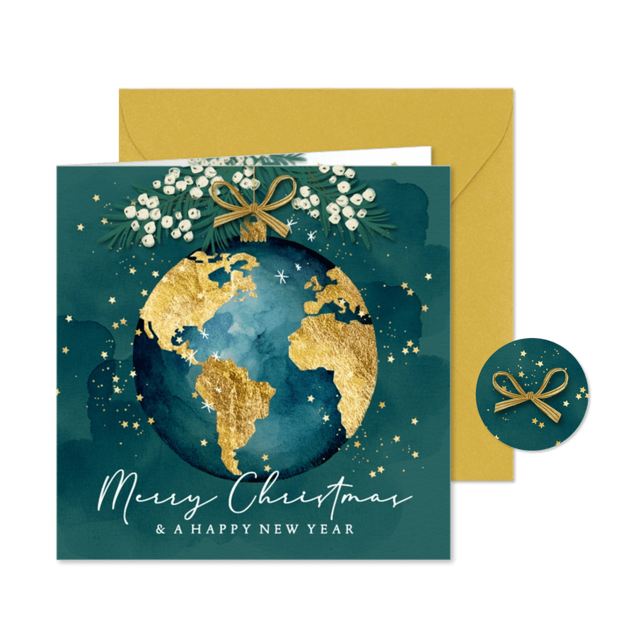 Firmenkarte Weihnachten International Weihnachtskugel Welt - Karteneindruck