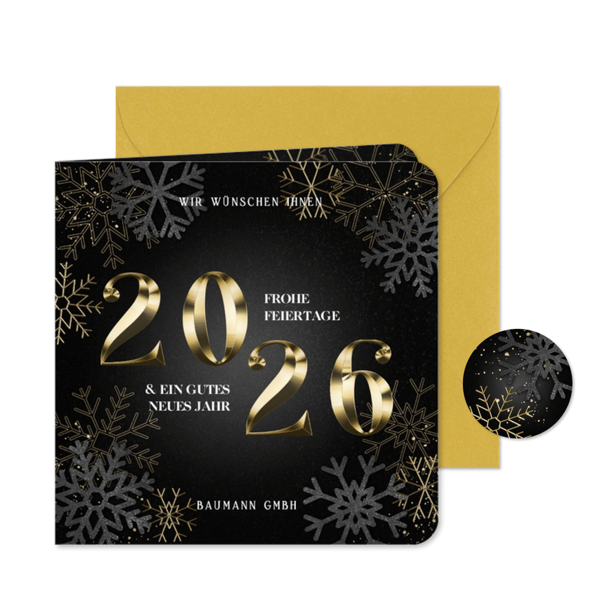 Firmenweihnachtskarte 2026 Goldlook - Karteneindruck