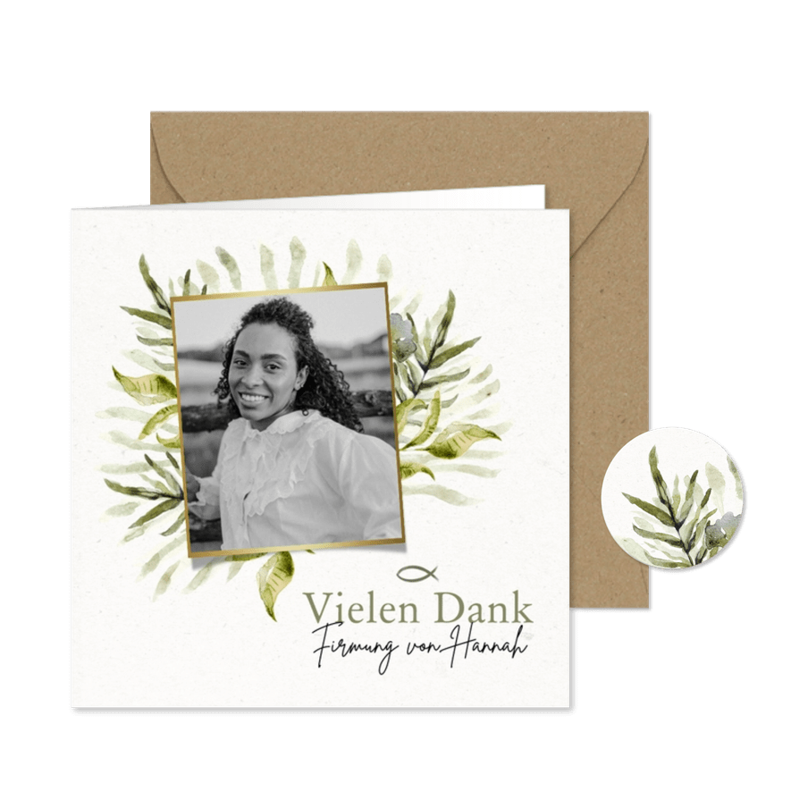 Firmung Dankeskarte botanisch mit Foto & Fische - Karteneindruck