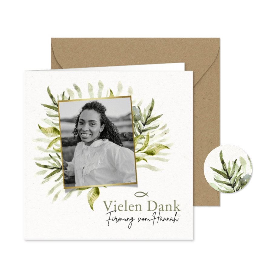 Firmung Dankeskarte botanisch mit Foto & Fische - Karteneindruck
