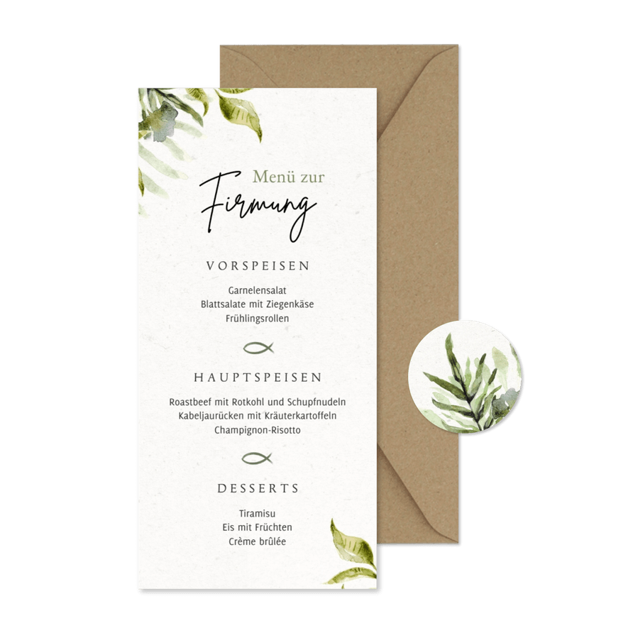 Firmung Menükarte botanisch Fische - Karteneindruck
