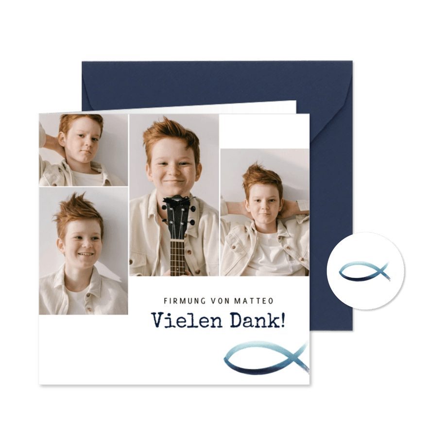 Firmungskarte Danksagung Fotocollage & Fische - Karteneindruck
