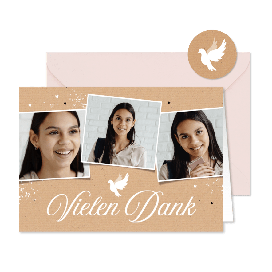 Firmungskarte Danksagung Fotocollage & Taube - Karteneindruck