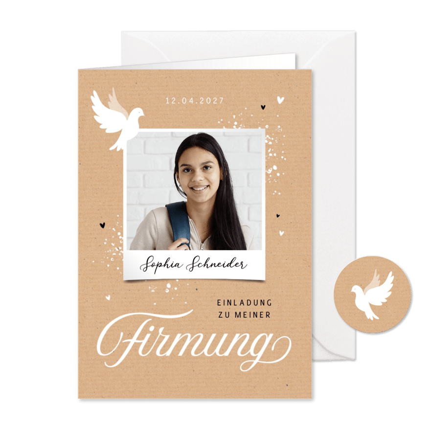 Firmungskarte Einladung Foto & Taube - Karteneindruck
