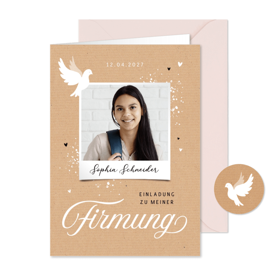 Firmungskarte Einladung Foto & Taube - Kartenvorschau
