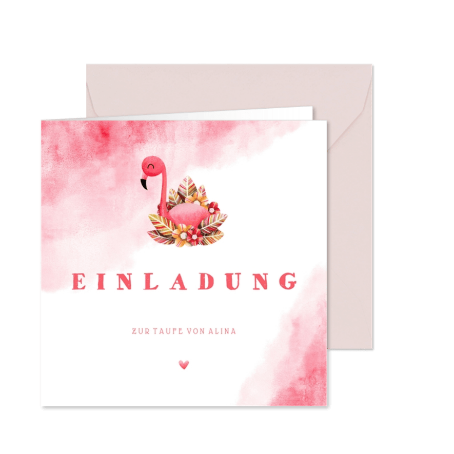Flamingo-Einladungskarte zur Taufe mit Foto innen - Karteneindruck