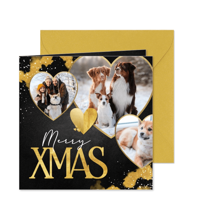 Fotkarte mit Goldlook Herzen & Funkel für Weihnachten - Karteneindruck