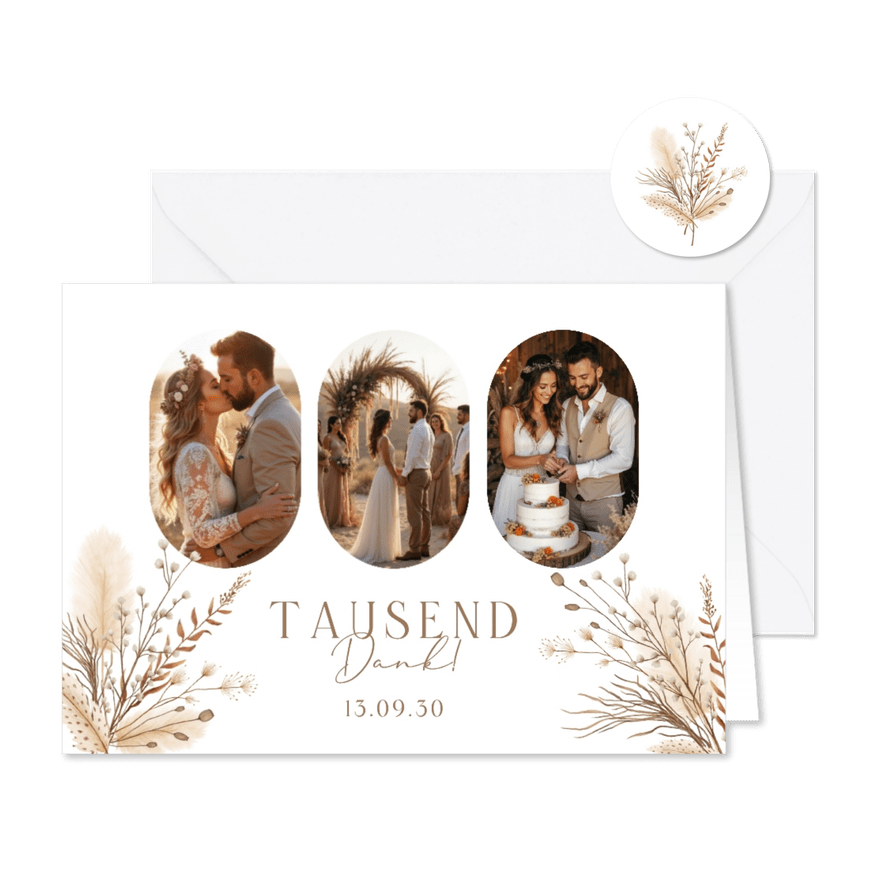 Foto-Dankeskarte Bohemien Trockenzweige Hochzeit - Karteneindruck