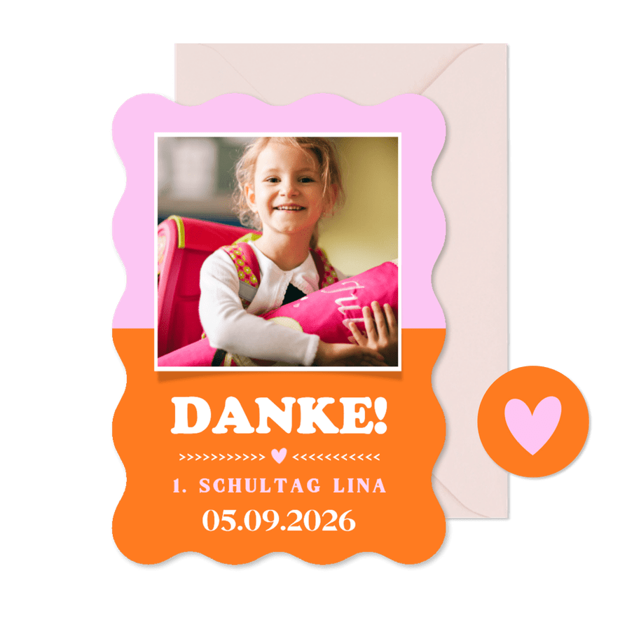 Foto-Dankeskarte Einschulung Colourblocking Wellenform - Kartenvorschau