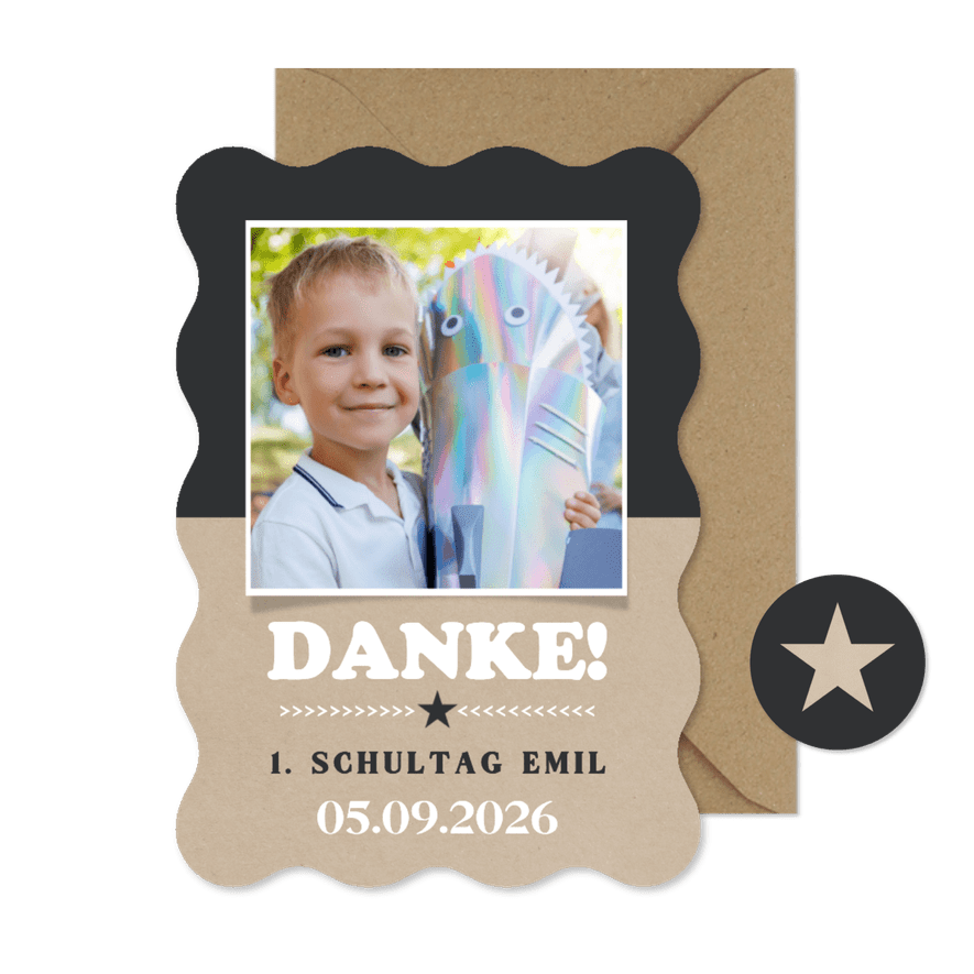 Foto-Dankeskarte Einschulung Wellenform & Kraftlook - Kartenvorschau