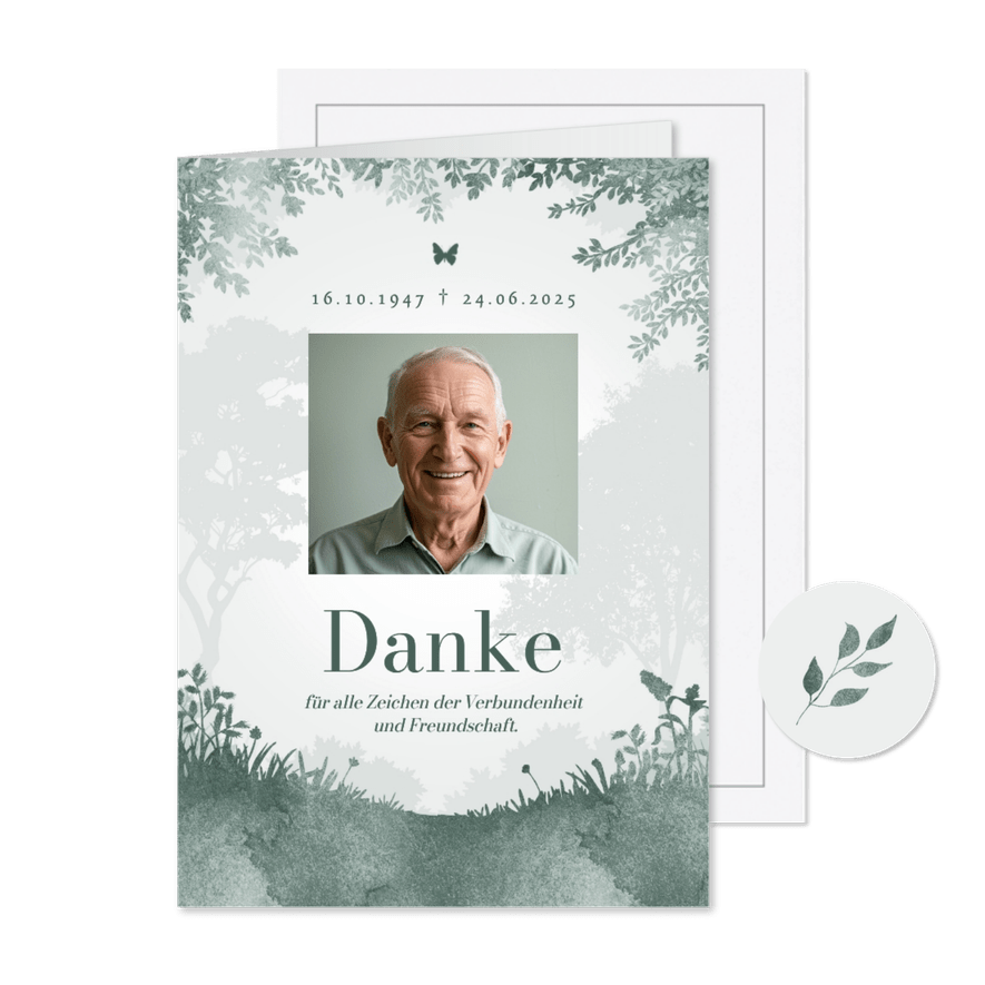 Foto-Dankeskarte Friedwald Aquarell Trauerkarte - Karteneindruck