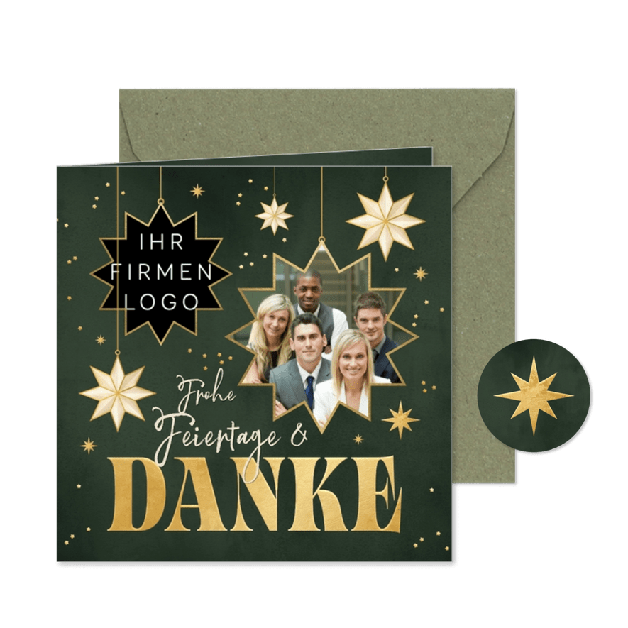 Foto-Dankeskarte geschäftlich Sterne Weihnachten grün - Karteneindruck