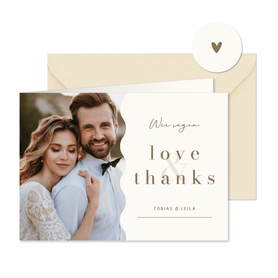 Foto-Dankeskarte Hochzeit Beige minimalistisch Ampersand - Karteneindruck