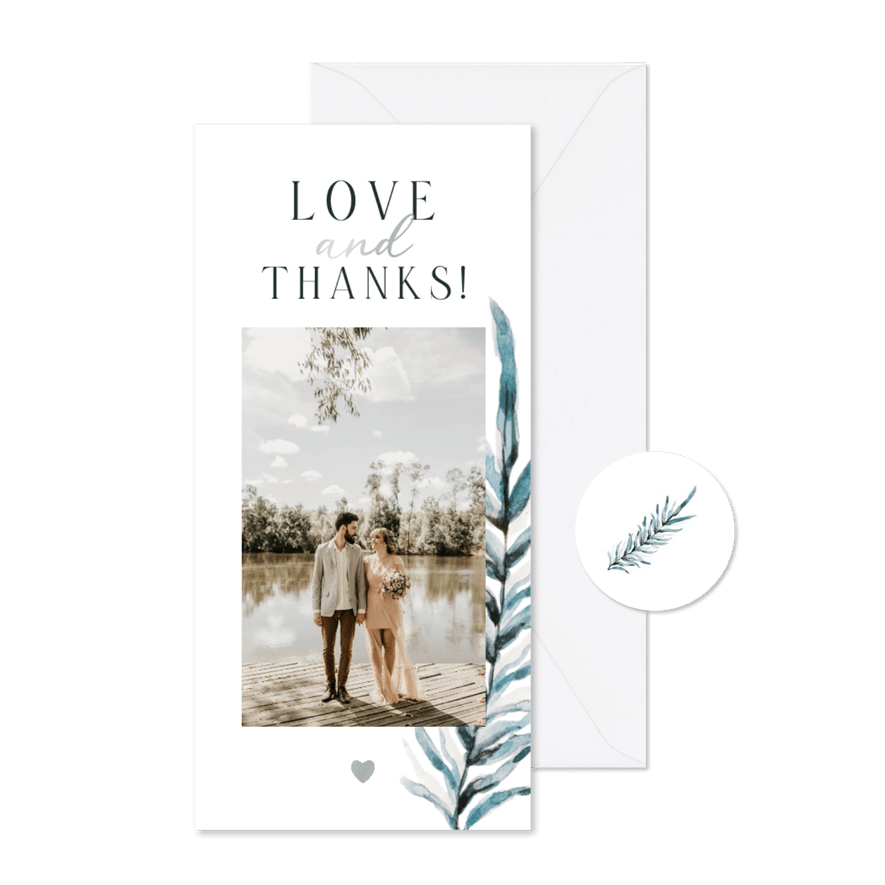 Foto-Dankeskarte Hochzeit Blatt Aquarell blaugrün - Karteneindruck
