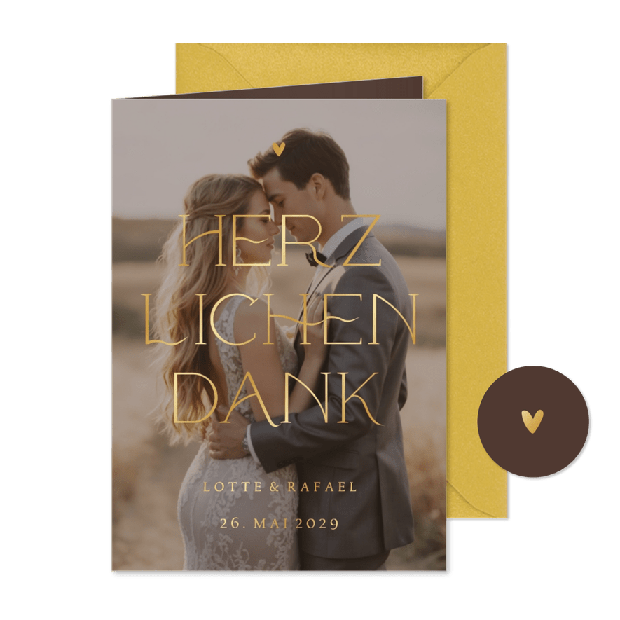Foto-Dankeskarte Hochzeit Goldschrift - Karteneindruck