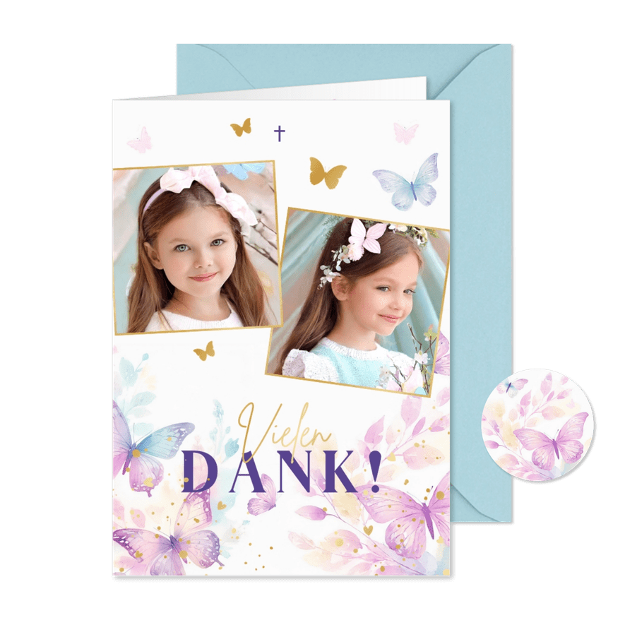 Foto-Dankeskarte Kommunion fröhliche Schmetterlinge - Karteneindruck
