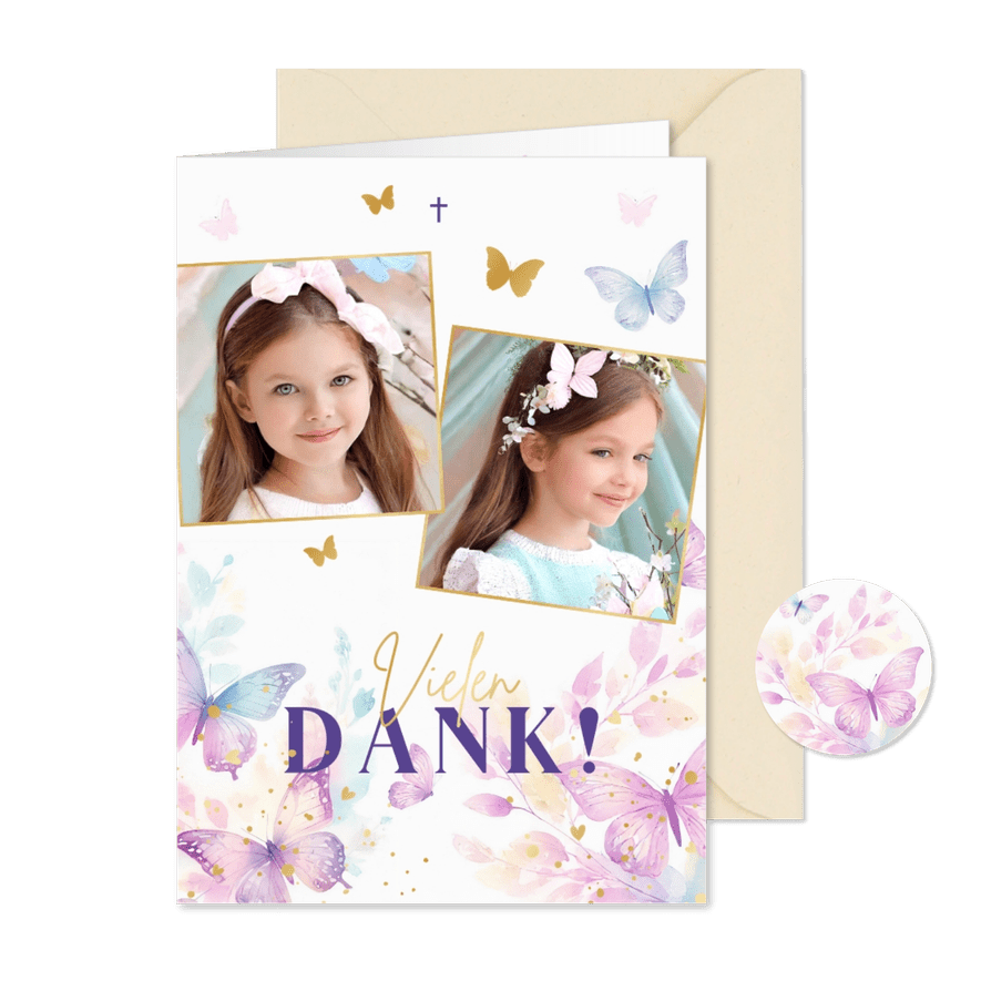 Foto-Dankeskarte Kommunion fröhliche Schmetterlinge - Karteneindruck
