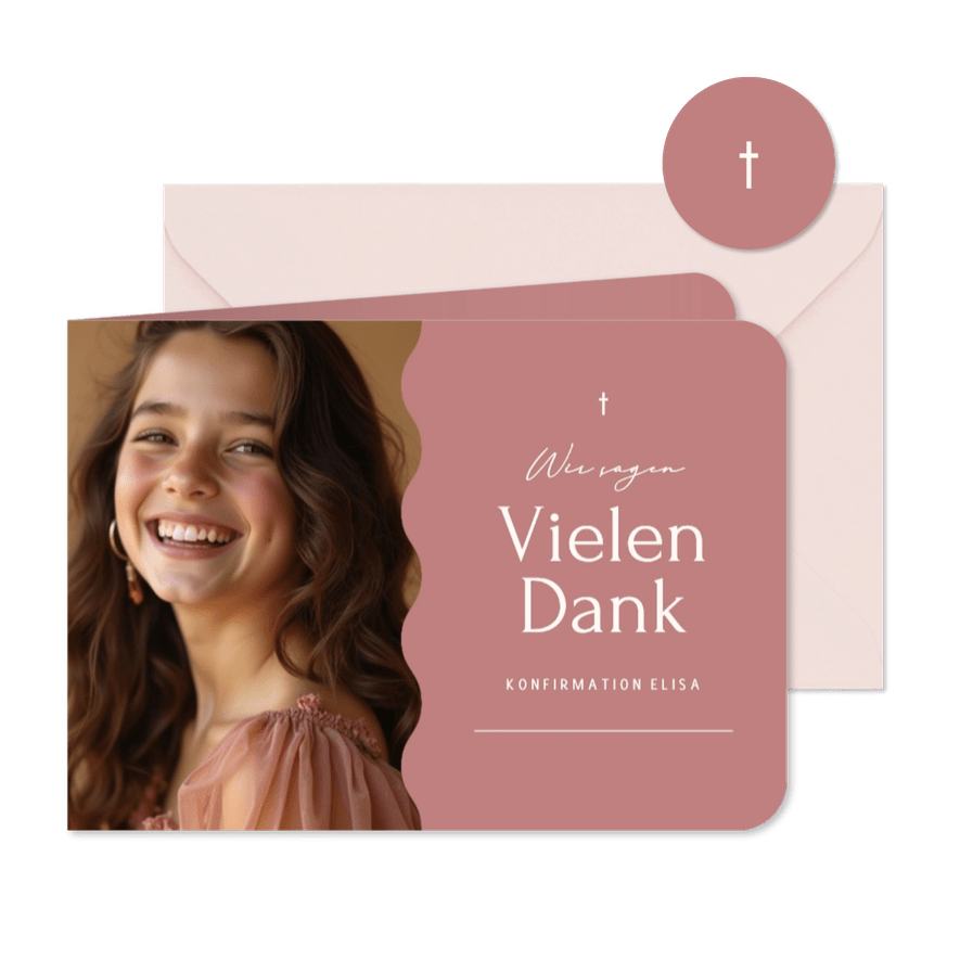 Foto-Dankeskarte Konfirmation altrosa - Karteneindruck