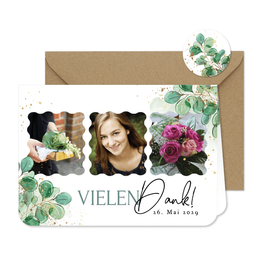 Foto-Dankeskarte Konfirmationsfeier Eukalyptus Aquarell - Karteneindruck
