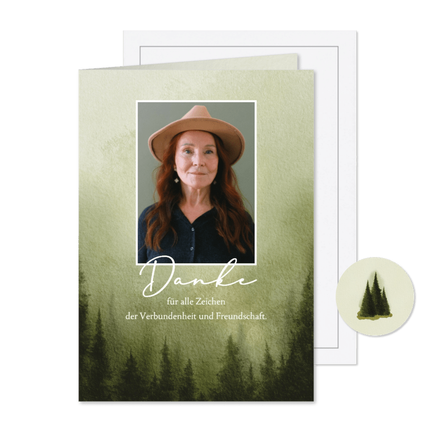 Foto-Dankeskarte Trauerfeier Tannenwald Aqaurell - Karteneindruck
