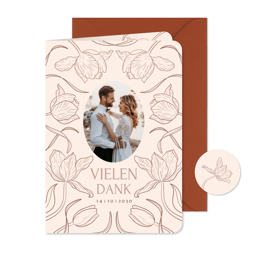 Foto-Dankeskarte Tulpen Linienzeichnung Beige - Karteneindruck