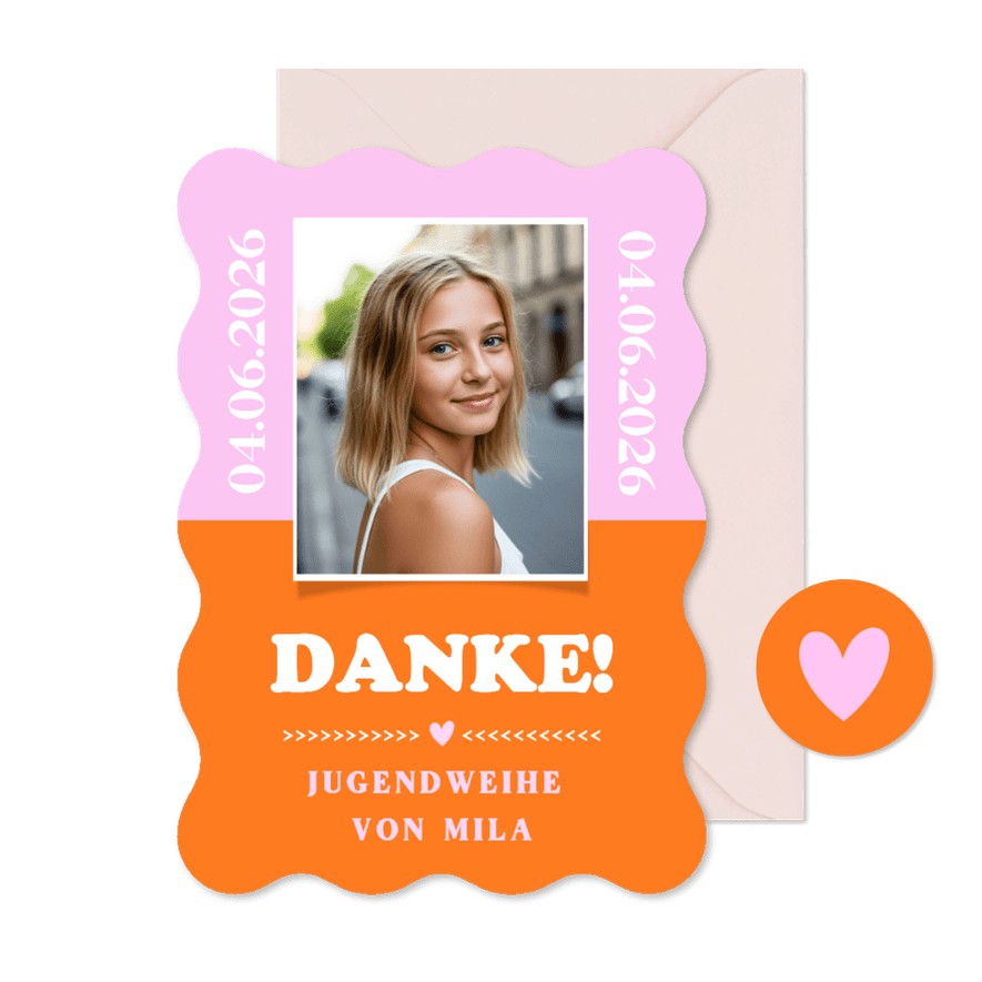 Foto-Dankeskarte Wellenrand Jugendweihe Colorblocking - Karteneindruck
