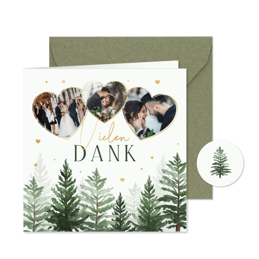 Foto-Dankeskarte Winterhochzeit Tannenbäume - Karteneindruck
