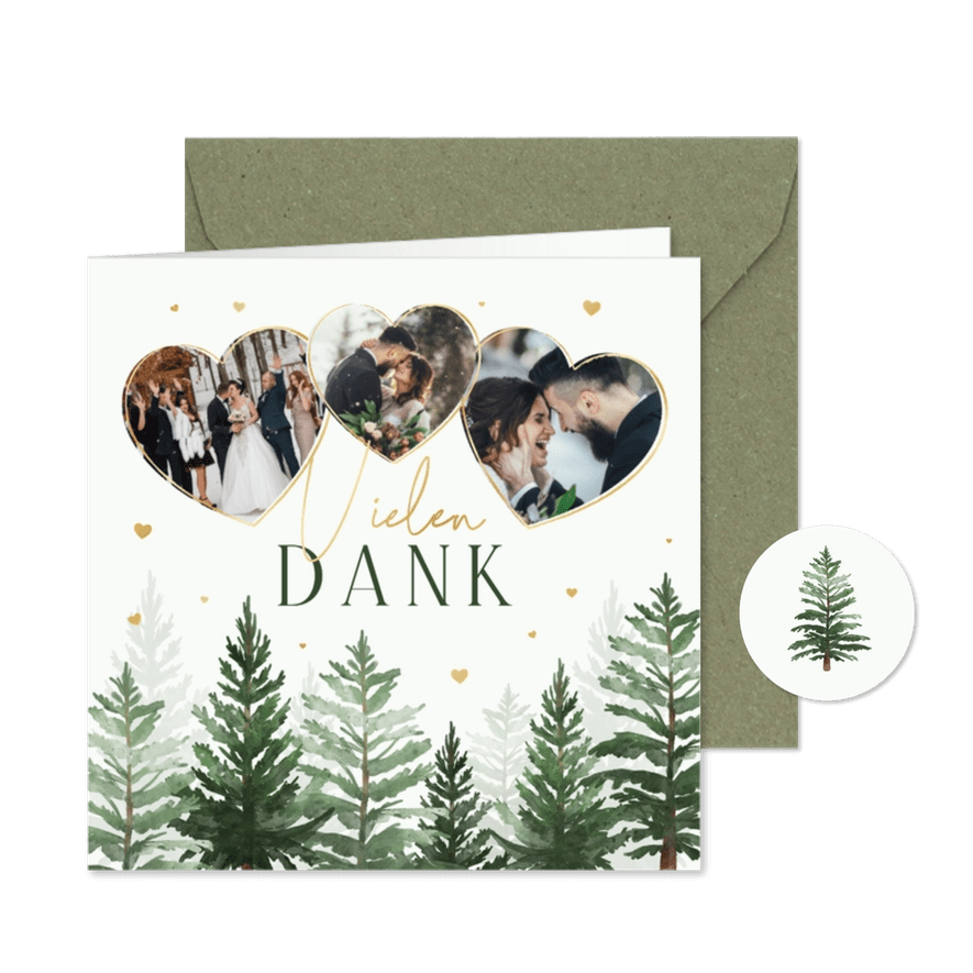 Foto-Dankeskarte Winterhochzeit Tannenbäume  - Karteneindruck
