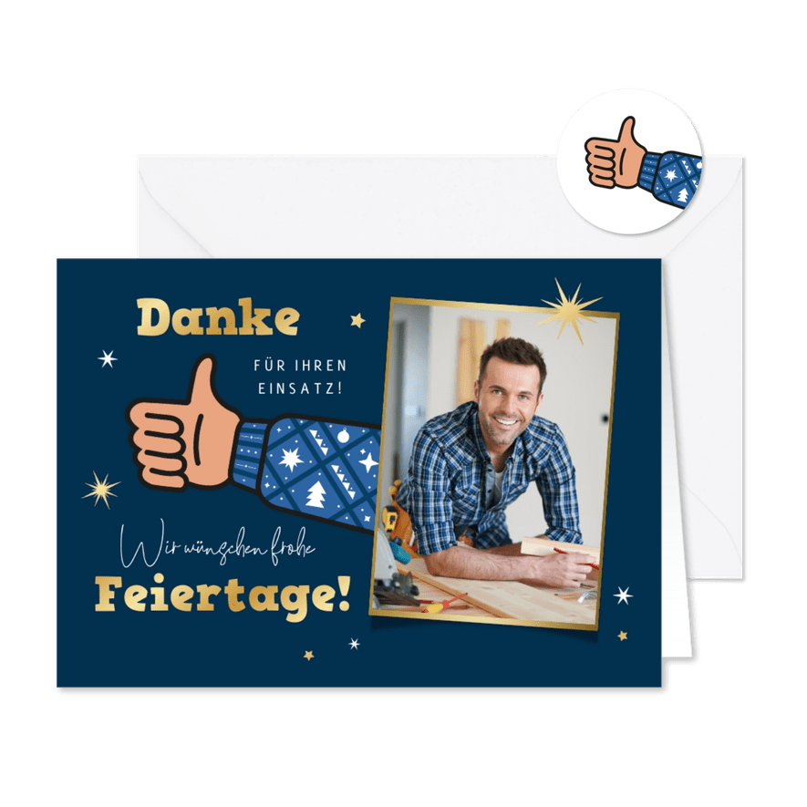 Foto-Dankeskarte zu Weihnachten Daumen hoch - Karteneindruck