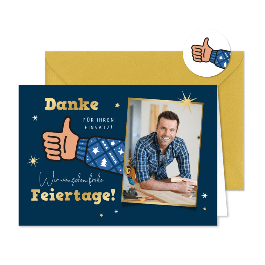 Foto-Dankeskarte zu Weihnachten Daumen hoch - Karteneindruck