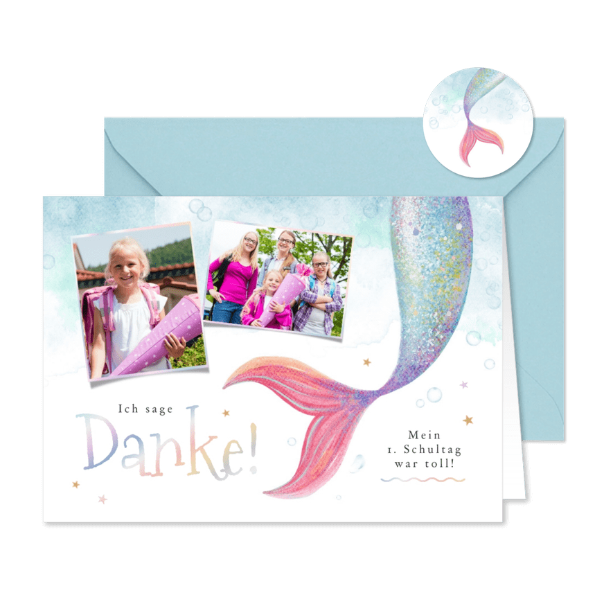 Foto-Dankeskarte zur Einschulung Meerjungfrau - Karteneindruck