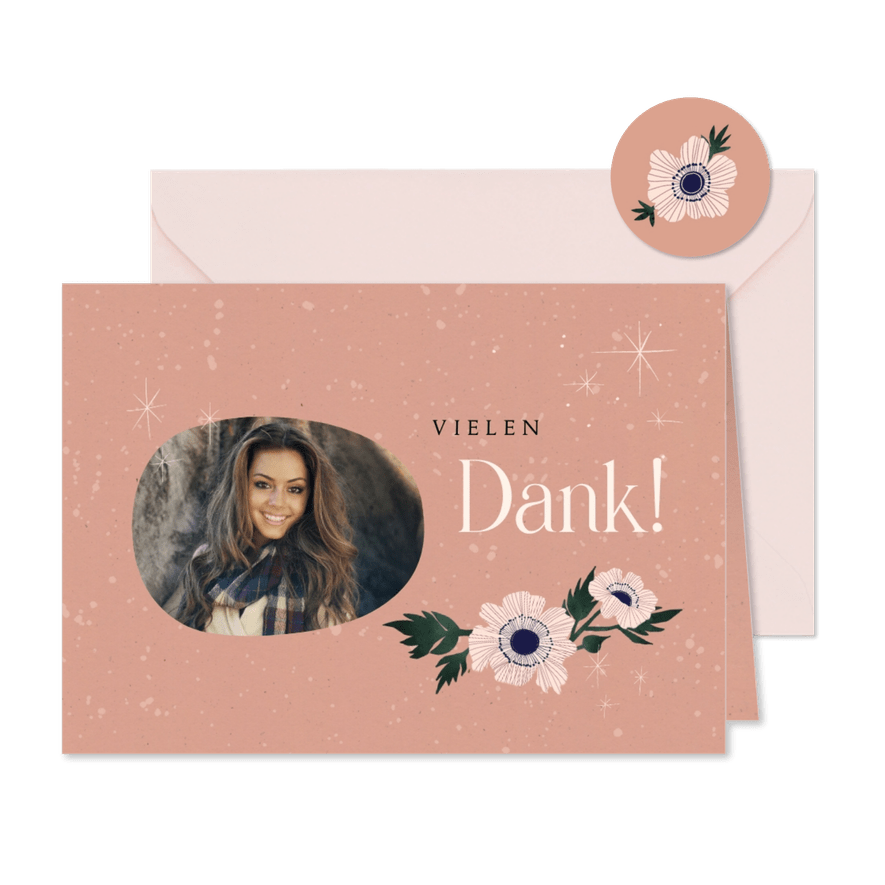 Foto-Dankeskarte zur Jugendweihe mit Anemonen - Karteneindruck
