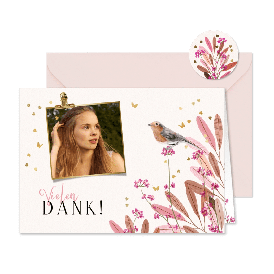 Foto-Dankeskarte zur Jugendweihe Vogel & Zweige - Karteneindruck
