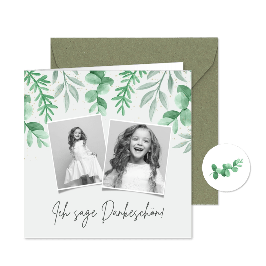 Foto-Danksagung Erstkommunion grüne Zweige - Karteneindruck
